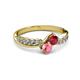 3 - Nicia Ruby and Pink Tourmaline with Side Diamonds Bypass Ring 