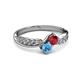 3 - Nicia Ruby and Blue Topaz with Side Diamonds Bypass Ring 