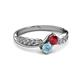 3 - Nicia Ruby and Aquamarine with Side Diamonds Bypass Ring 