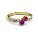 3 - Nicia Ruby and Amethyst with Side Diamonds Bypass Ring 