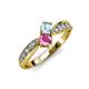 4 - Nicia Aquamarine and Pink Sapphire with Side Diamonds Bypass Ring 