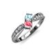 4 - Nicia Aquamarine and Pink Tourmaline with Side Diamonds Bypass Ring 