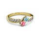 3 - Nicia Aquamarine and Pink Tourmaline with Side Diamonds Bypass Ring 