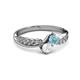 3 - Nicia Aquamarine and White Sapphire with Side Diamonds Bypass Ring 