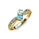 4 - Nicia Aquamarine and Blue Topaz with Side Diamonds Bypass Ring 