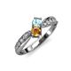 4 - Nicia Aquamarine and Citrine with Side Diamonds Bypass Ring 