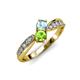 4 - Nicia Aquamarine and Peridot with Side Diamonds Bypass Ring 