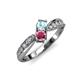 4 - Nicia Aquamarine and Rhodolite Garnet with Side Diamonds Bypass Ring 