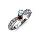 4 - Nicia Aquamarine and Red Garnet with Side Diamonds Bypass Ring 
