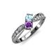 4 - Nicia Aquamarine and Amethyst with Side Diamonds Bypass Ring 