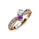 4 - Nicia Aquamarine and Amethyst with Side Diamonds Bypass Ring 