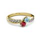 3 - Nicia Aquamarine and Ruby with Side Diamonds Bypass Ring 