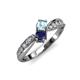 4 - Nicia Aquamarine and Blue Sapphire with Side Diamonds Bypass Ring 