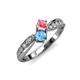 4 - Nicia Pink Tourmaline and Blue Topaz with Side Diamonds Bypass Ring 