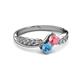 3 - Nicia Pink Tourmaline and Blue Topaz with Side Diamonds Bypass Ring 