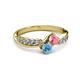 3 - Nicia Pink Tourmaline and Blue Topaz with Side Diamonds Bypass Ring 