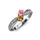 4 - Nicia Pink Tourmaline and Citrine with Side Diamonds Bypass Ring 