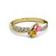 3 - Nicia Pink Tourmaline and Citrine with Side Diamonds Bypass Ring 