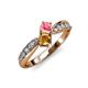 4 - Nicia Pink Tourmaline and Citrine with Side Diamonds Bypass Ring 