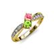 4 - Nicia Pink Tourmaline and Peridot with Side Diamonds Bypass Ring 