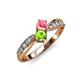 4 - Nicia Pink Tourmaline and Peridot with Side Diamonds Bypass Ring 
