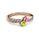 3 - Nicia Pink Tourmaline and Peridot with Side Diamonds Bypass Ring 