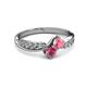 3 - Nicia Pink Tourmaline and Rhodolite Garnet with Side Diamonds Bypass Ring 