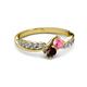 3 - Nicia Pink Tourmaline and Red Garnet with Side Diamonds Bypass Ring 