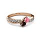 3 - Nicia Pink Tourmaline and Red Garnet with Side Diamonds Bypass Ring 
