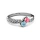 3 - Nicia Pink Tourmaline and Aquamarine with Side Diamonds Bypass Ring 