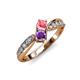 4 - Nicia Pink Tourmaline and Amethyst with Side Diamonds Bypass Ring 