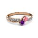 3 - Nicia Pink Tourmaline and Amethyst with Side Diamonds Bypass Ring 
