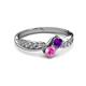 3 - Nicia Amethyst and Pink Sapphire with Side Diamonds Bypass Ring 