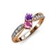 4 - Nicia Amethyst and Pink Sapphire with Side Diamonds Bypass Ring 