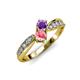 4 - Nicia Amethyst and Pink Tourmaline with Side Diamonds Bypass Ring 