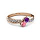 3 - Nicia Amethyst and Pink Tourmaline with Side Diamonds Bypass Ring 