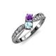 4 - Nicia Amethyst and Aquamarine with Side Diamonds Bypass Ring 