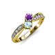 4 - Nicia Amethyst and Aquamarine with Side Diamonds Bypass Ring 