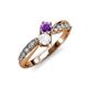 4 - Nicia Amethyst and White Sapphire with Side Diamonds Bypass Ring 