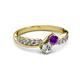 3 - Nicia Amethyst and Diamond with Side Diamonds Bypass Ring 