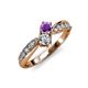 4 - Nicia Amethyst and Diamond with Side Diamonds Bypass Ring 