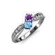 4 - Nicia Amethyst and Blue Topaz with Side Diamonds Bypass Ring 