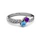 3 - Nicia Amethyst and Blue Topaz with Side Diamonds Bypass Ring 