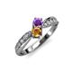 4 - Nicia Amethyst and Citrine with Side Diamonds Bypass Ring 