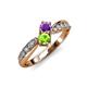 4 - Nicia Amethyst and Peridot with Side Diamonds Bypass Ring 