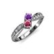 4 - Nicia Amethyst and Rhodolite Garnet with Side Diamonds Bypass Ring 