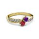 3 - Nicia Amethyst and Ruby with Side Diamonds Bypass Ring 