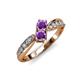4 - Nicia Amethyst with Side Diamonds Bypass Ring 
