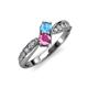 4 - Nicia Blue Topaz and Pink Sapphire with Side Diamonds Bypass Ring 