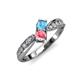 4 - Nicia Blue Topaz and Pink Tourmaline with Side Diamonds Bypass Ring 
